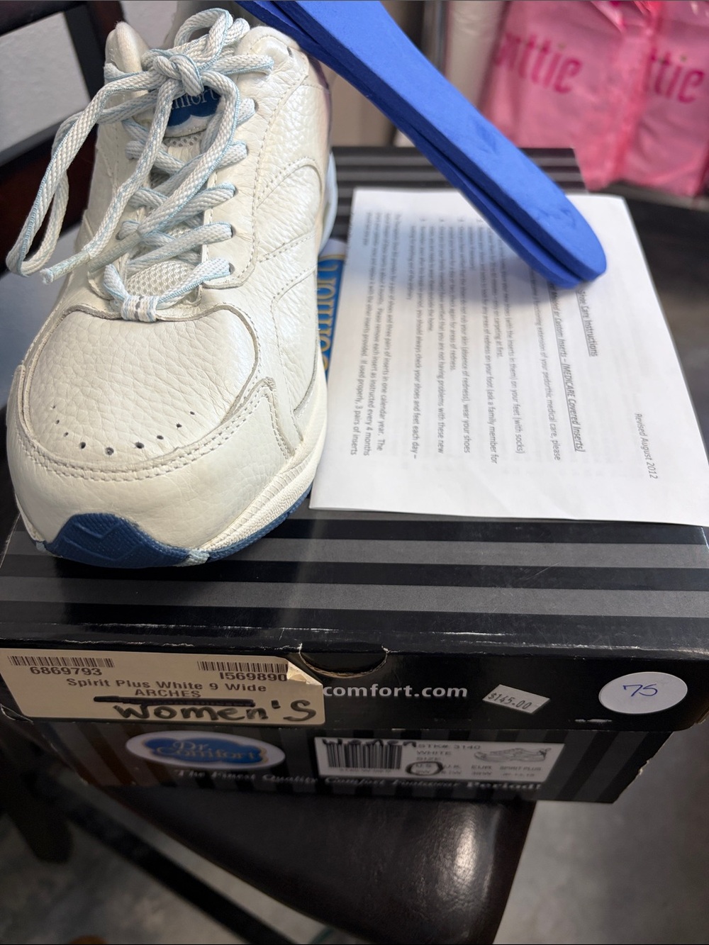 Women's White Leather Walking Sneakers with Blue Accents